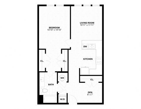 Floor plan for 1 bed, 1 bath, 814 sqft